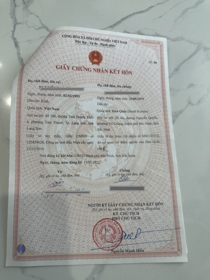 dịch vụ làm giấy kết hôn với người hàn quốc