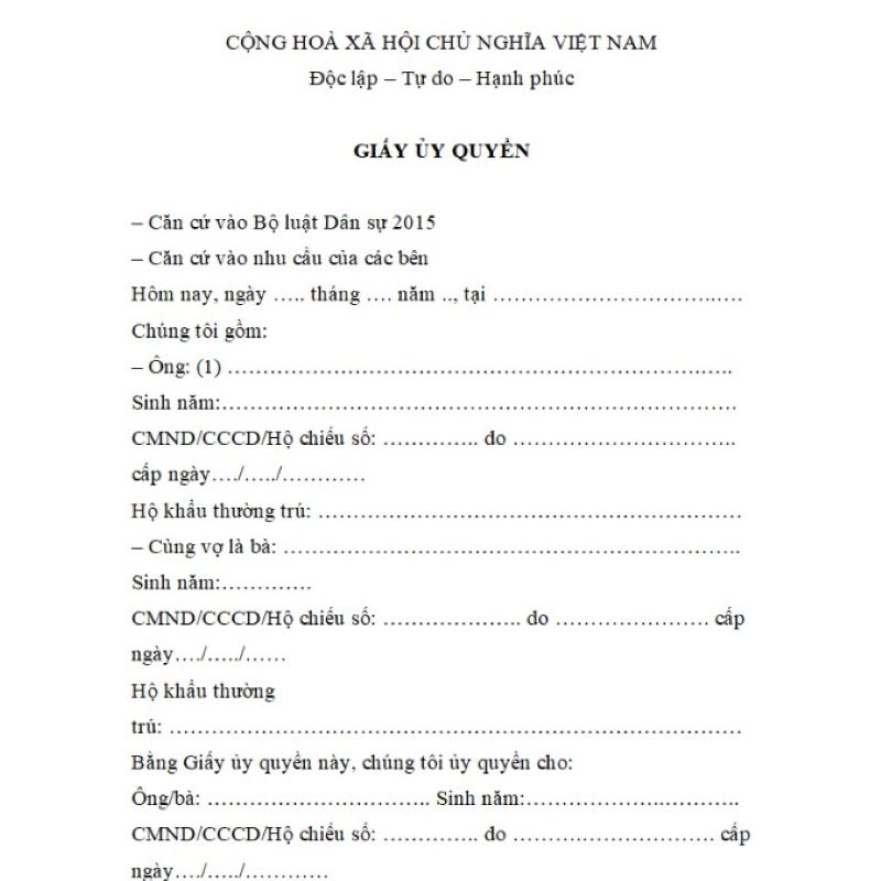 giấy ủy quyền làm visa trung quốc