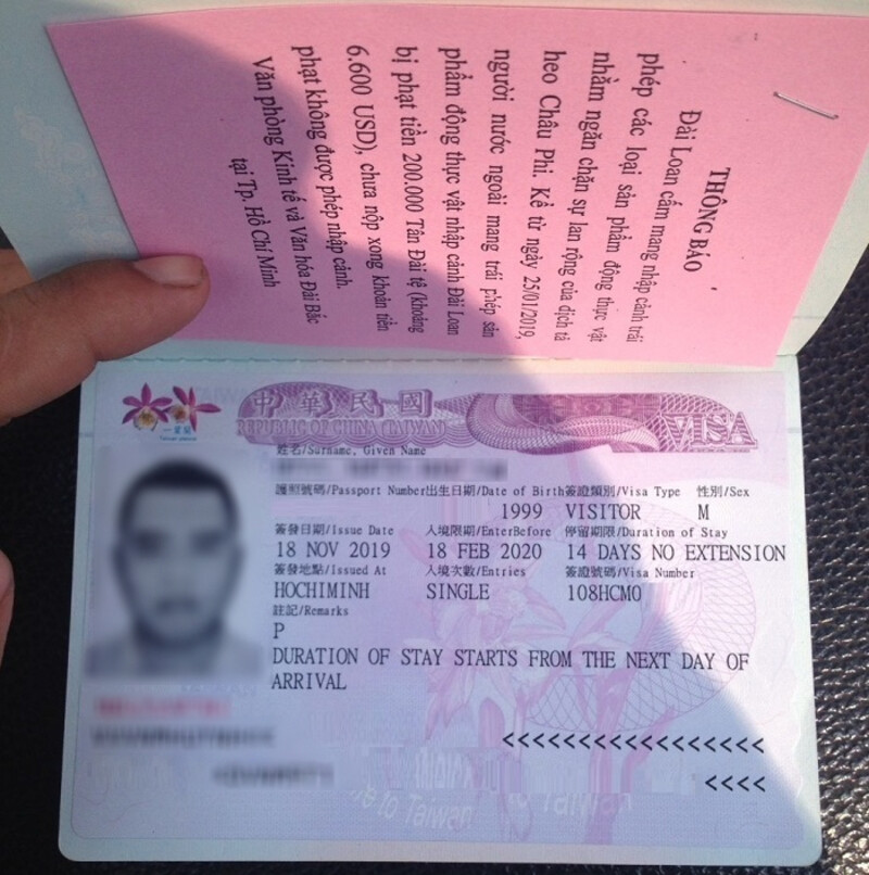 Hồ sơ xin visa Đài Loan có người bảo lãnh